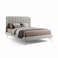 Lit moderne en tissu gris clair avec tête de lit rembourrée 200 x 160 x 100cm