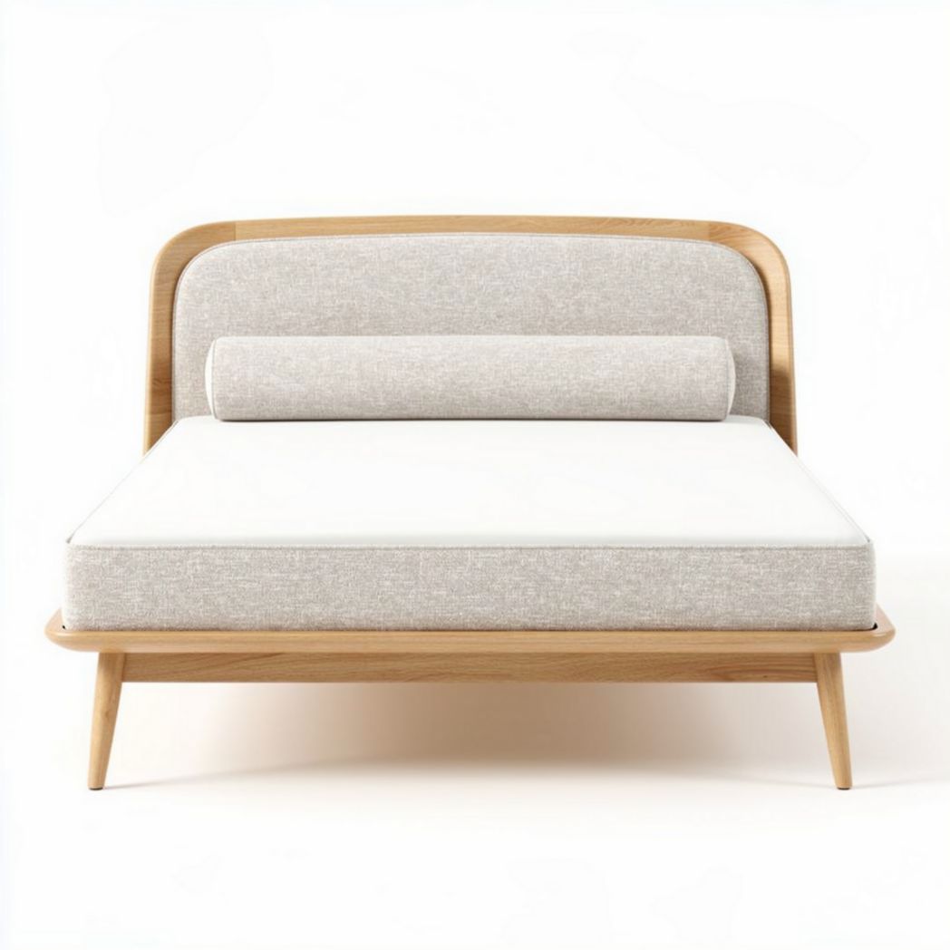 Lit en bois clair avec matelas en mousse gris 200 x 160 x 100cm