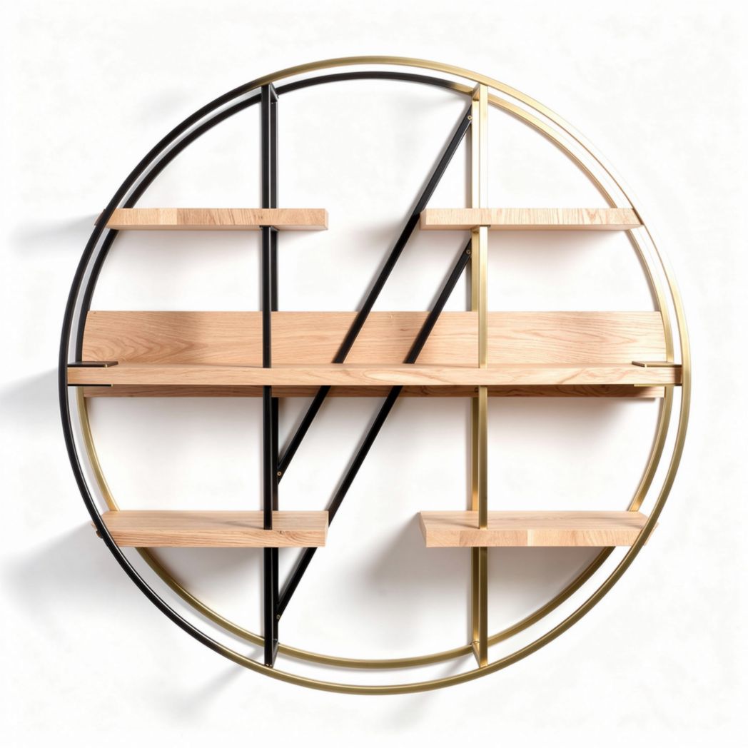 Étagère murale ronde en bois et métal dimensions 80 x 80 x 15cm