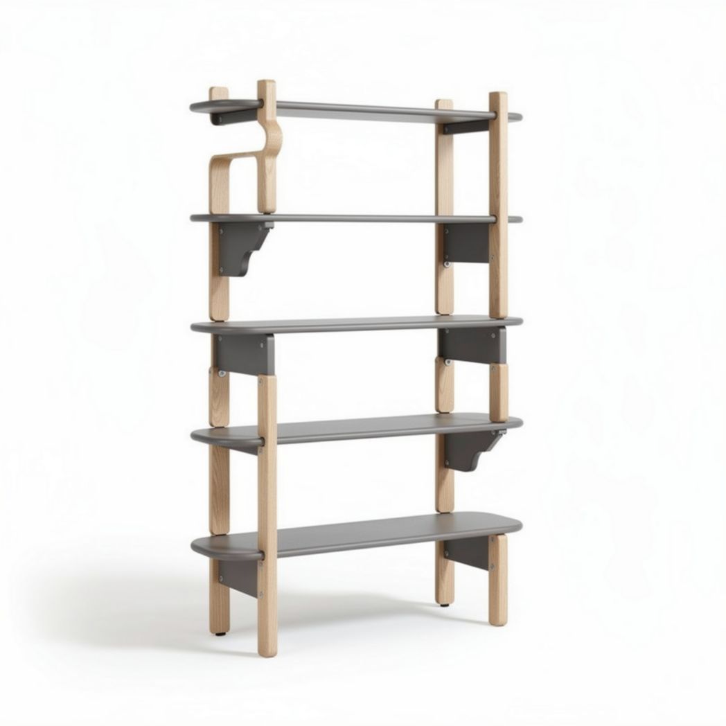Étagère en bois et métal gris pour rangement de 90 x 40 x 180 cm