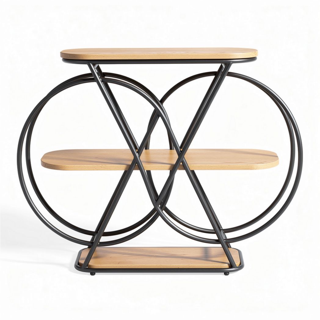 Table d'appoint ronde en bois et métal noir 80 x 40 x 70 cm pour salon