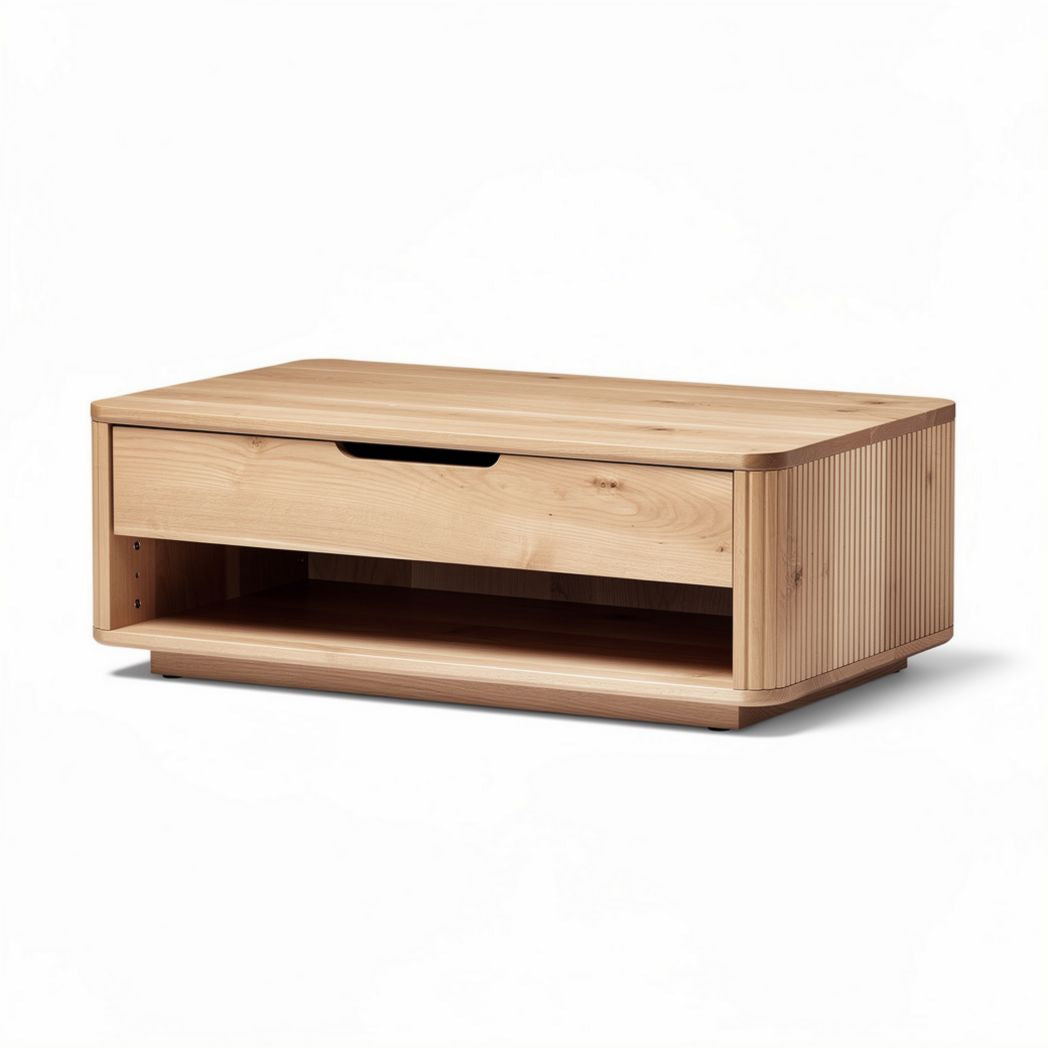 Table basse en bois clair avec tiroir et étagère 100 x 60 x 40cm