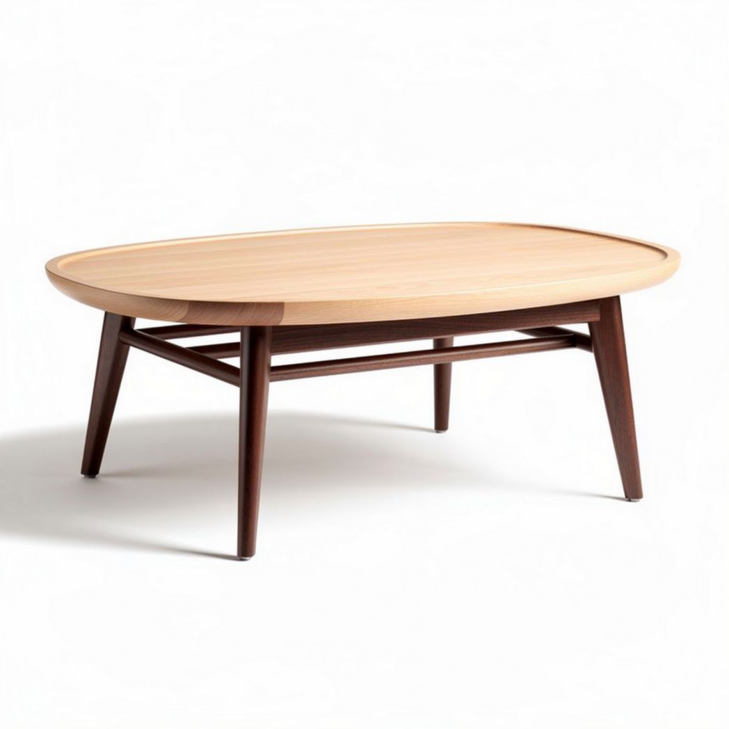 Table basse oval en bois naturel 120 x 80 x 40cm pour salon moderne