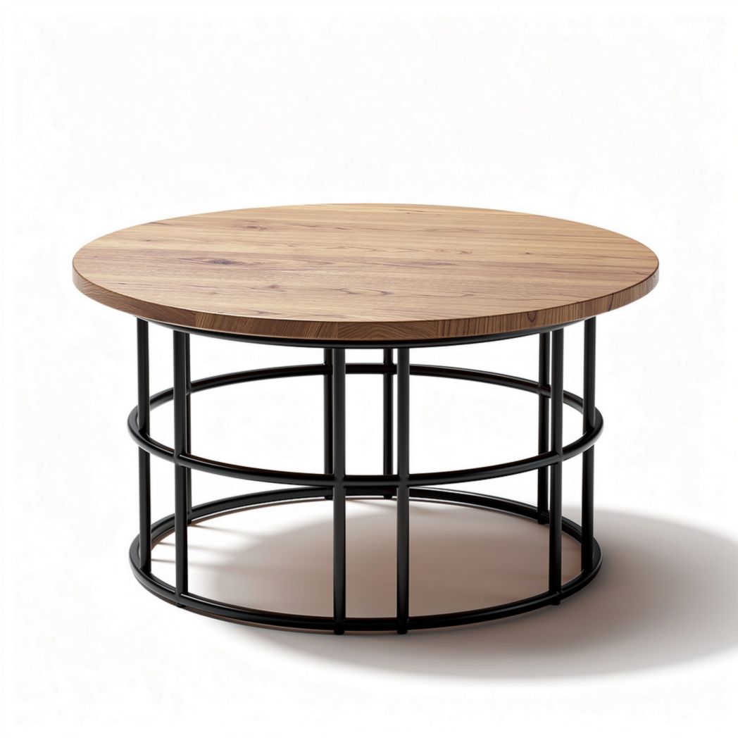 Table basse ronde en bois de chêne et métal dimensions 80 x 80 x 40cm