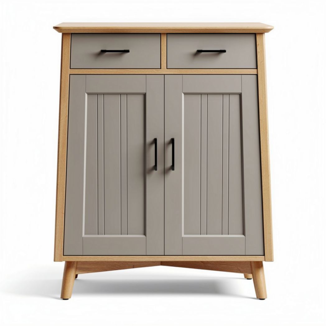 Meuble de rangement en bois avec finitions grises et plateaux en chêne 80 x 40 x 90cm