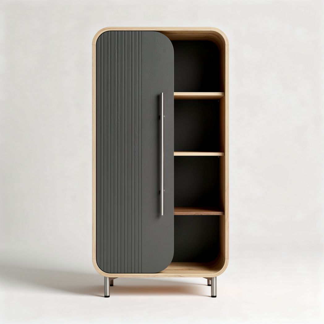 Meuble de rangement haut en bois et métal gris 80 x 40 x 160cm