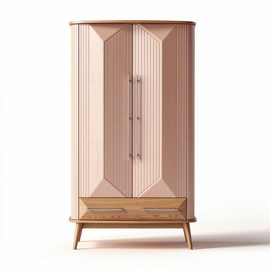 Armoire en bois de couleur rose avec portes à stries dimensions 80 x 40 x 180 cm