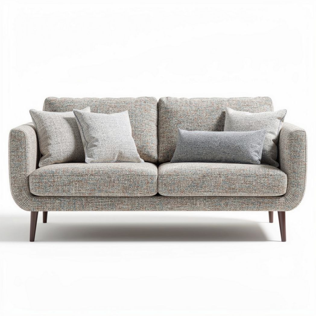 Canapé en tissu brun avec coussins décoratifs et structure en bois 180 x 80 x 75cm