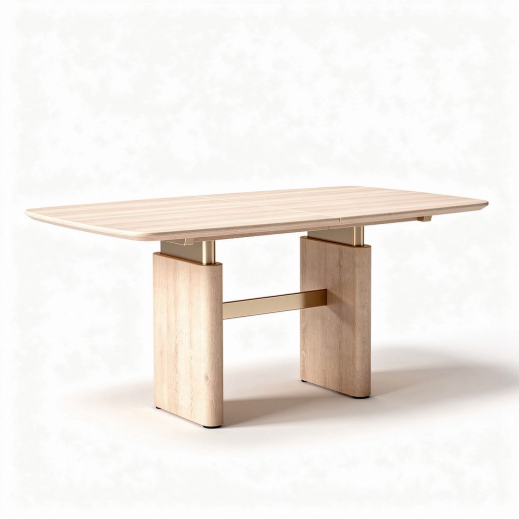 Table à manger en bois clair avec des pieds métalliques dorés 180 x 90 x 75cm